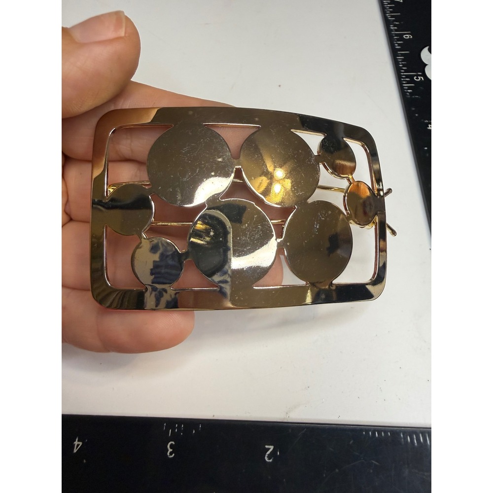 Gold Tone Geometric Circle Cutout Rectangular Barrette Hair Clip Accessory